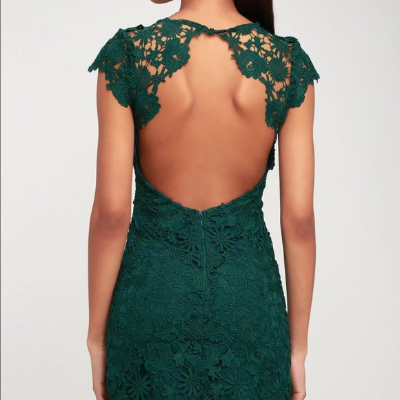 Romance Language Dark Green Backless Lace Dress - Picture 2 of 6